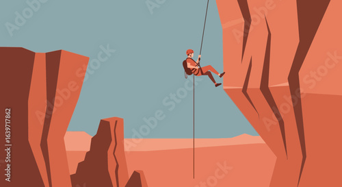 Cliffside descent: A vector depiction of adventure sports on rugged terrain