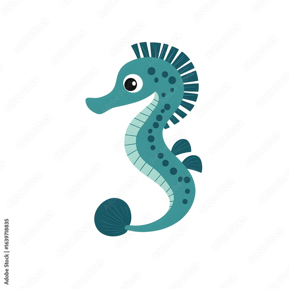 Naklejka premium Cute teal seahorse illustration on a white background.