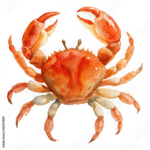 Vibrant orange crab with claws raised isolated on transparent background