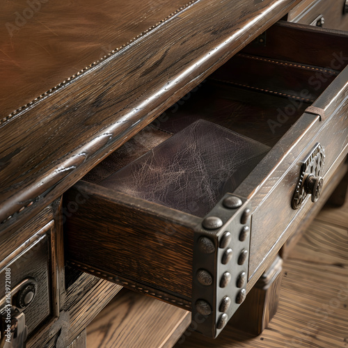 Aged Oak Desk with Leather Document Holder