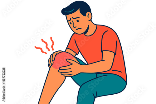 Young man experiencing knee pain while sitting on the floor man with knee swelling