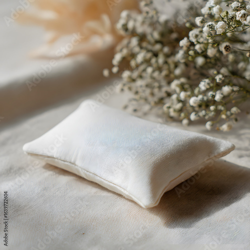 Silk eye pillow on linen fabric with stitching detail