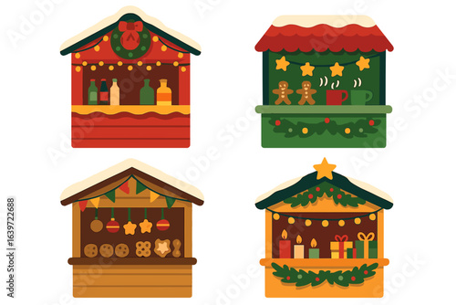 Colorful Christmas market stalls with festive decorations and treats christmas market stalls