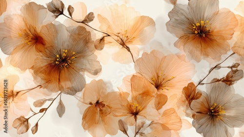 Delicate floral pattern showcases soft brown and beige blooms with a watercolor aesthetic, creating a serene and elegant backdrop.
