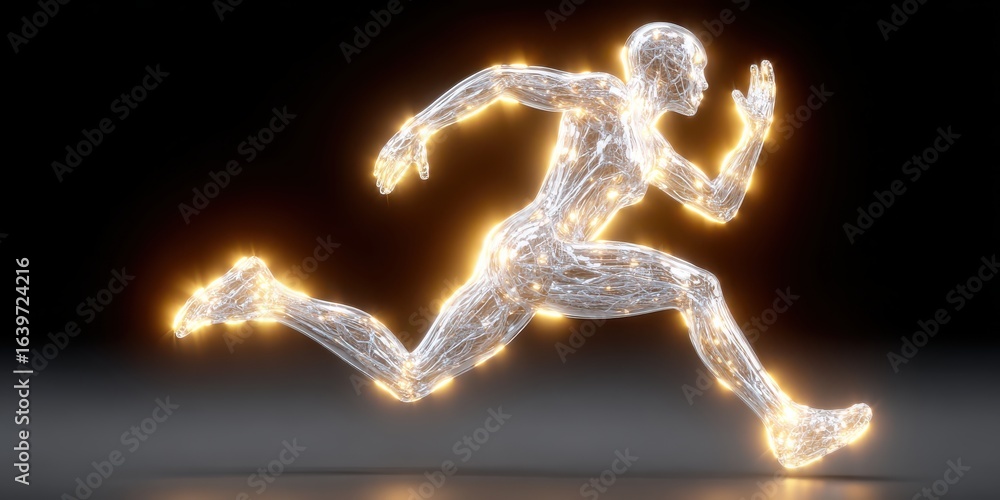 Fototapeta premium A glowing figure of a runner showcases speed and energy essence.