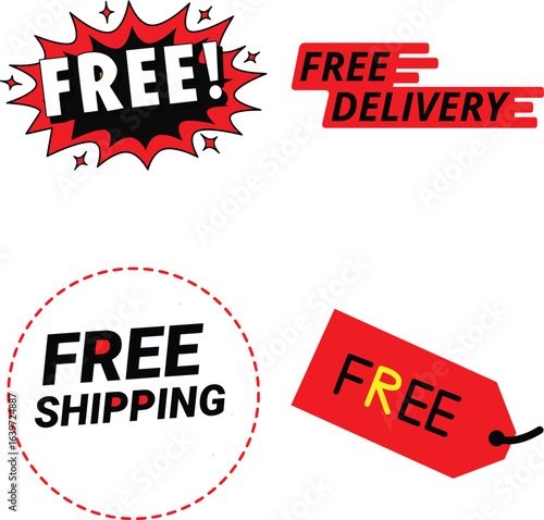 Set of four promotional icons for free shipping and delivery offers
