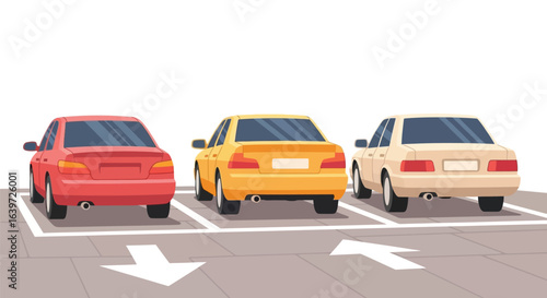 Parking lot with parked cars vector illustration design art