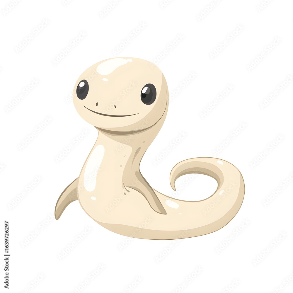 Fototapeta premium Cute, light beige reptile character with large eyes.