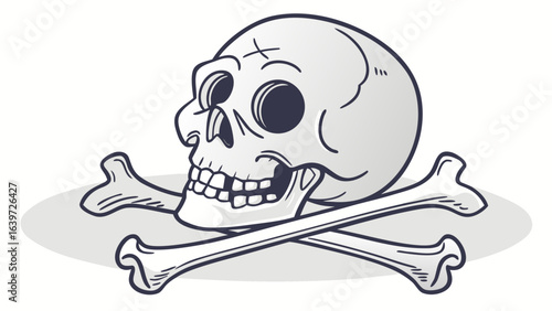 Skull and crossbones cartoon illustration for halloween pirate theme and danger sign with bones drawing art