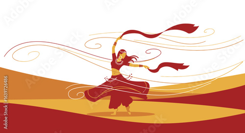 Captivating Indian Dancer in Motion, Abstract Illustration with Vibrant Color