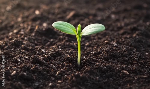Time-lapse of a seed sprouting from the earth and growing into a small plant, showcasing the cycle of life