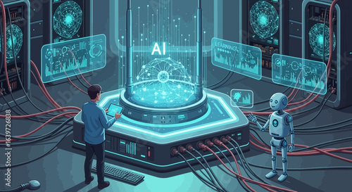 Artificial Intelligence Development and Data Analysis Visualization Concept