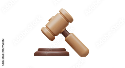 3D vector icon of an auction hammer, plain white background