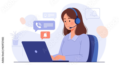 Customer support representative assisting with online communication tasks