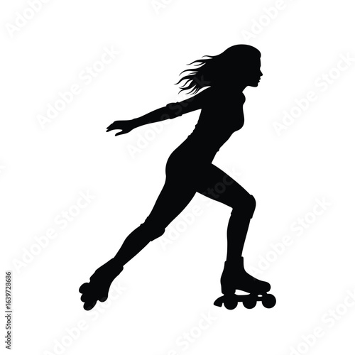 Silhouette of a Woman Roller Skating Action Pose Inline Skates Fitness Sport