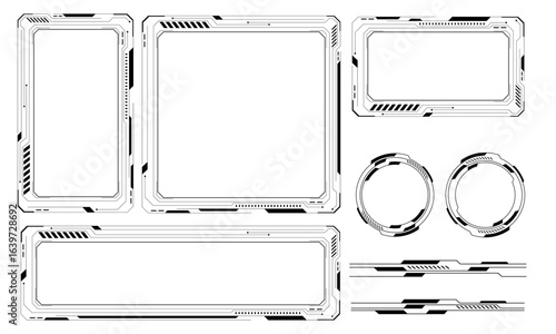 Hud frames black grey user interface elements design modern technology futuristic control panel screen digital hologram window gaming menu touching cyber monitor set on white background vector