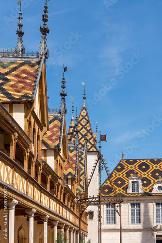 France, exeptional roofing of the Hospice of Beaune in Bourgogne.
