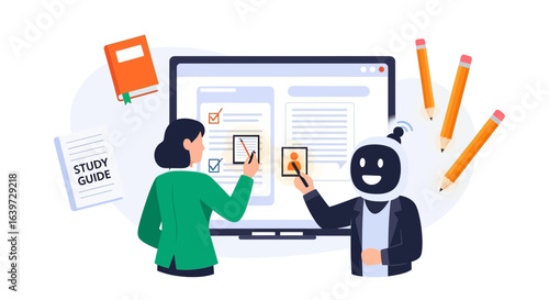 Human and robot collaboration in online learning environment illustration