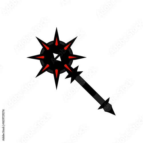 Illustration of a black and red spiked mace weapon design