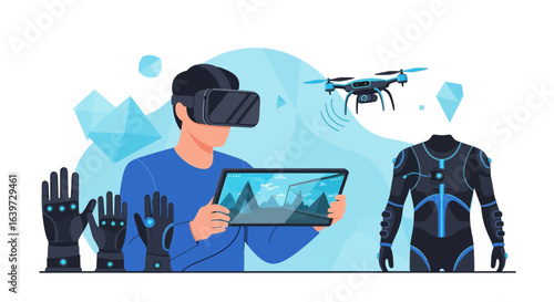 Immersive virtual simulation environment controlled drone futuristic technology
