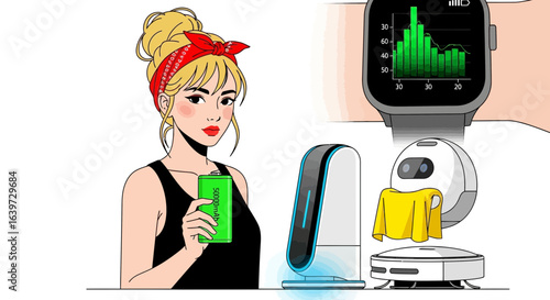 Lady with renewable energy, embracing smart home technology advancements