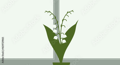 Minimalist botanical illustration of lily of the valley, fresh floral design