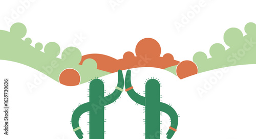 Stylized desert cacti landscape in playful minimalism, cheerful nature