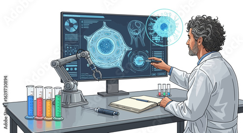 Scientist working with advanced digital technology for molecular analysis
