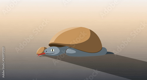 Whimsical Fusion: A Turtle-Shelled Snake in Surreal Landscape Illustration
