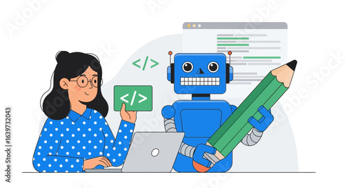 Collaborative coding: Woman and robot team up for software development