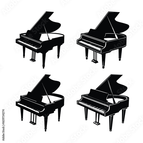 Four Grand Pianos in a Grid Pattern Black and White Illustration