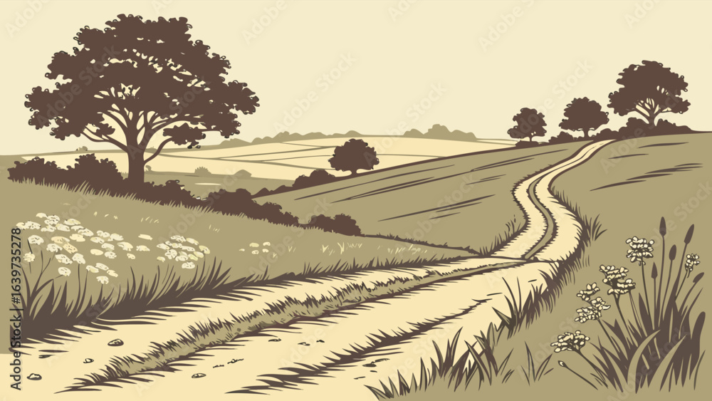 Fototapeta premium Dirt Road Vector Landscape.eps