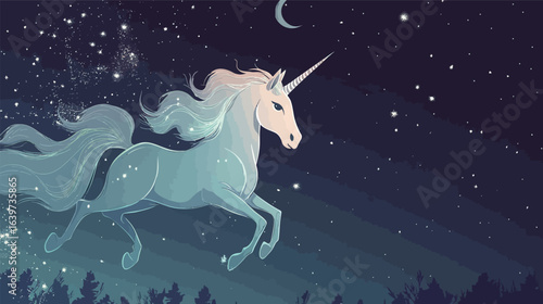 A powerful unicorn with a long silver mane rushing forward in dynamic motion, symbolizing fantasy, strength, magic, and freedom, perfect for mythical-themed designs, fantasy art, and imaginative story