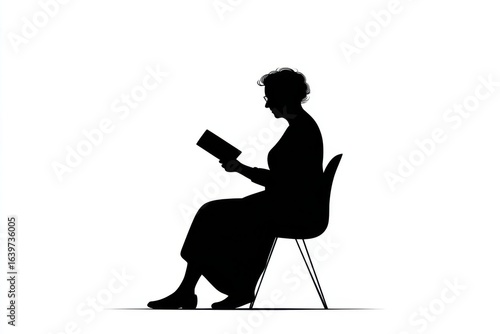 Silhouette of old lady reading a book 