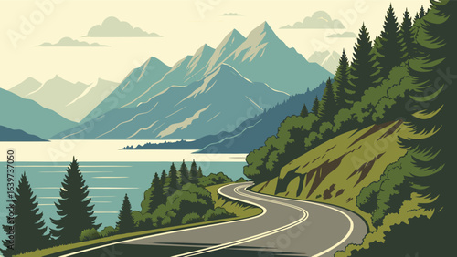  Lakeside Road Vector Illustration.