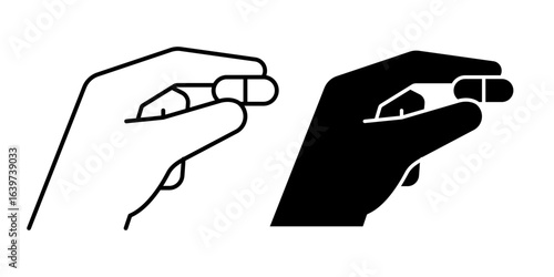 Taking or eating a pill icon set. Sick people takes a pill or supplement or vitamin. Hand putting a pill into the a glass of water. Put a pill in the mouth. Vector Illustration.
