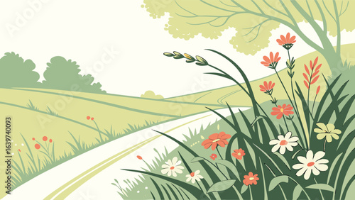  Spring Countryside Road Vector.eps
