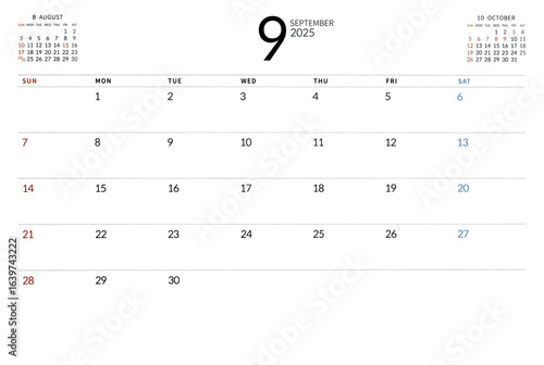 September 2025 calendar with white background, new plans for 2025