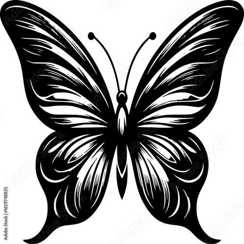 Black Butterfly Silhouette: An elegant silhouette of a butterfly, its intricate wing patterns and delicate antennae capturing the beauty and fragility of nature's artistic creation. 