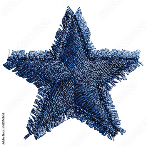 Indigo denim star patch.  Frayed edges.  Geometric design