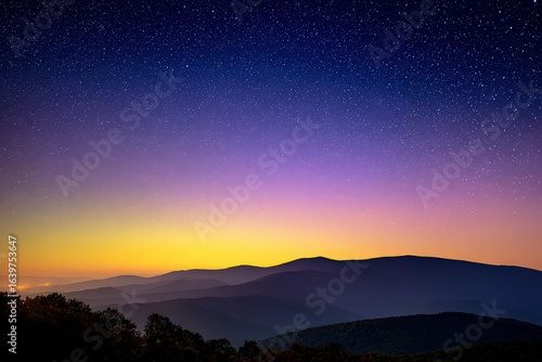 Wallpaper Mural Colorful Mountain Silhouette At Dawn With Starry Night Sky Torontodigital.ca