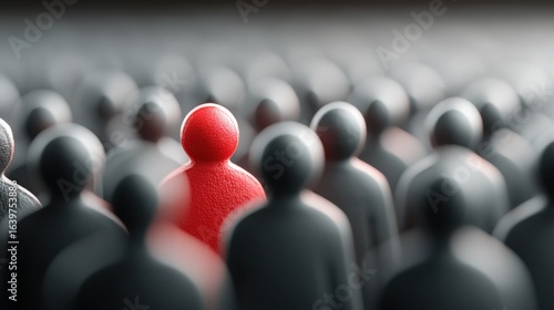 Red person distinguishing themselves from a crowd symbolizing readiness and individuality in a team environment
