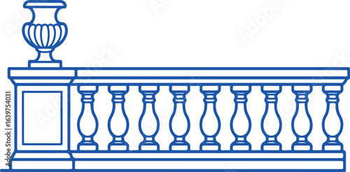 Blue balustrade with urn railing architectural element