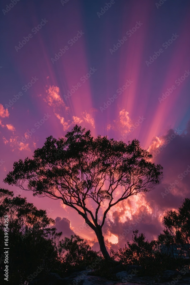 Fototapeta premium Purple Sky Tree Silhouette