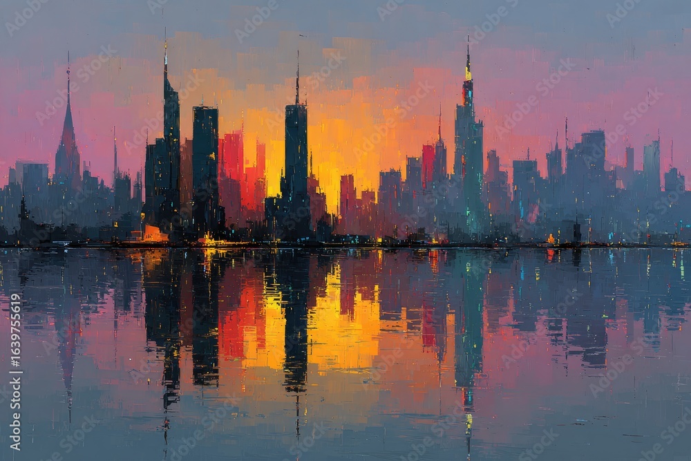 Obraz premium Cityscape Reflection Sunset