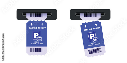 Parking receipt template. Parking ticket. Paper receipt from ticket machine slot. Cars parking tickets. Payment station. Check from parking meter mock up. Vector illustration