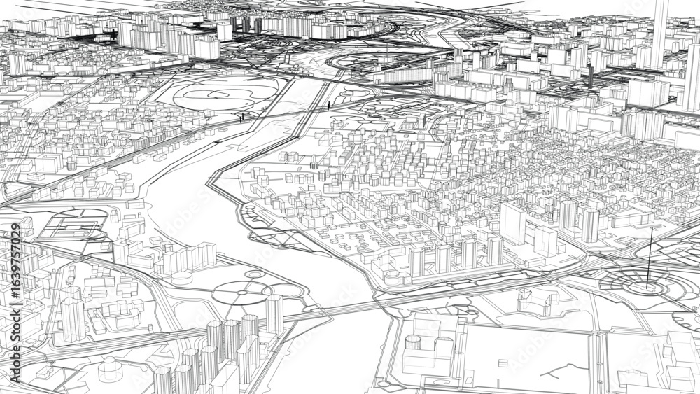 Fototapeta premium Intricate Cityscape Wireframe