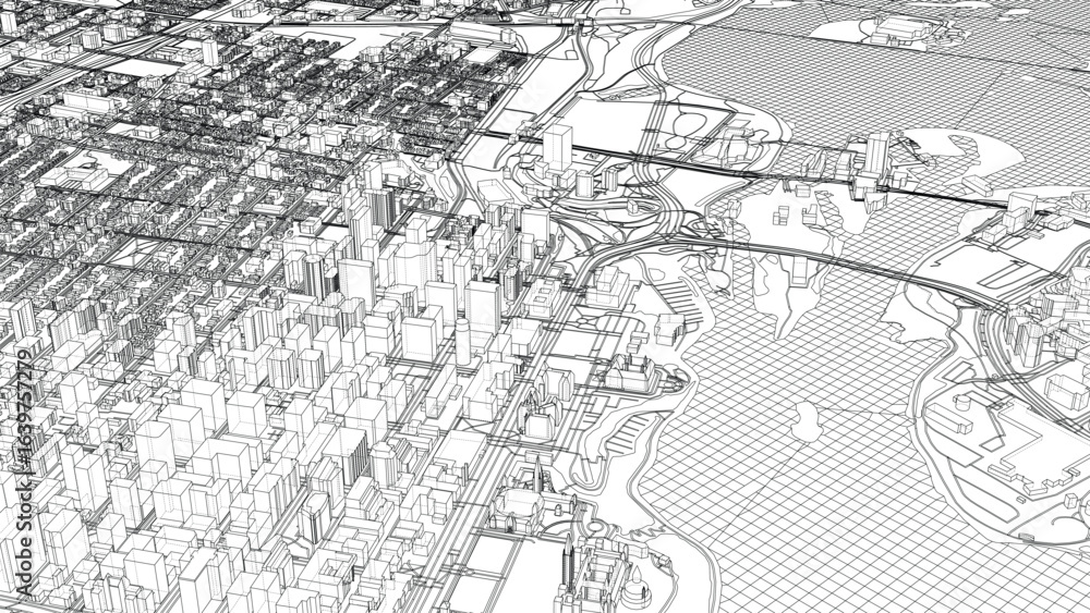 Fototapeta premium Intricate Cityscape Wireframe