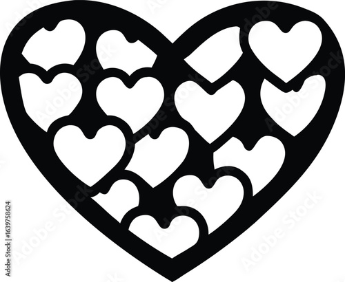 Black Heart Shape Filled with Multiple White Hearts love romance