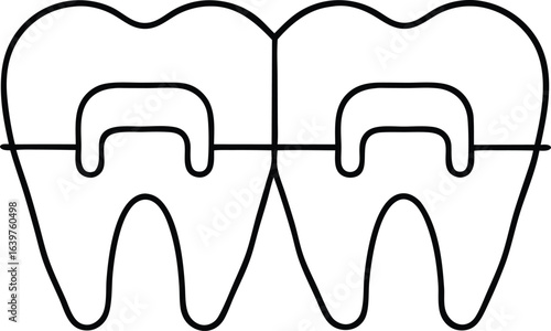 teeth with braces outline icon
